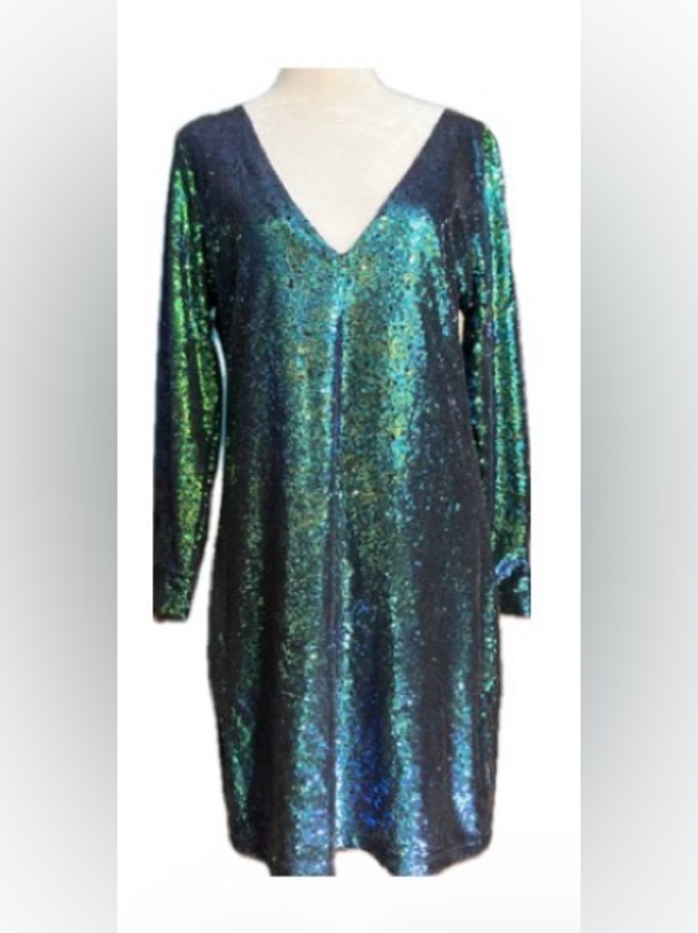 Halloween Witch Iridescent Color Change V-Neck Sequin Dress - Green Blue Purple